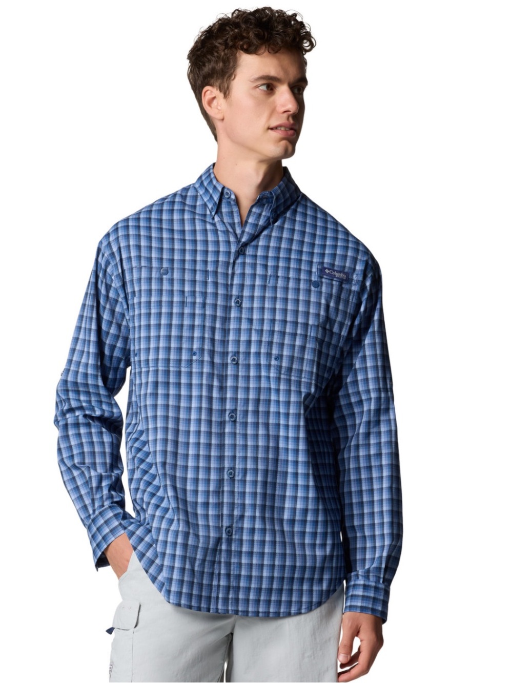 NWT Columbia Blue Plaid Long-Sleeve Button-Down Shirt S, M & L